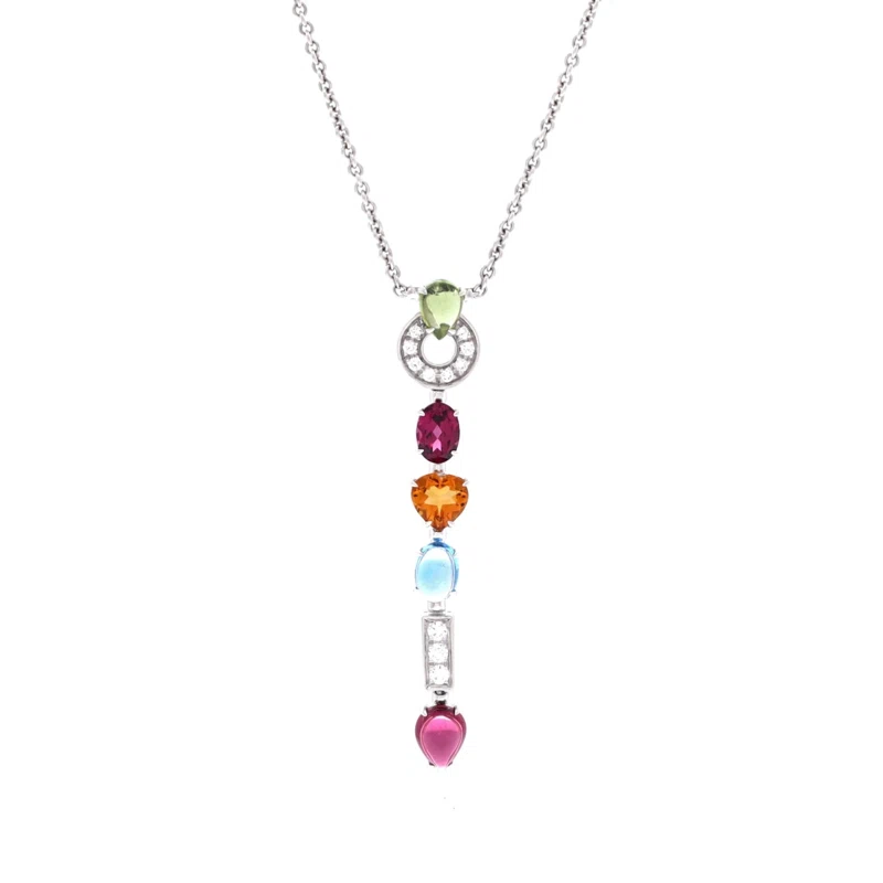 White Gold, Mutligem and Diamond Allegra Lariat Necklace