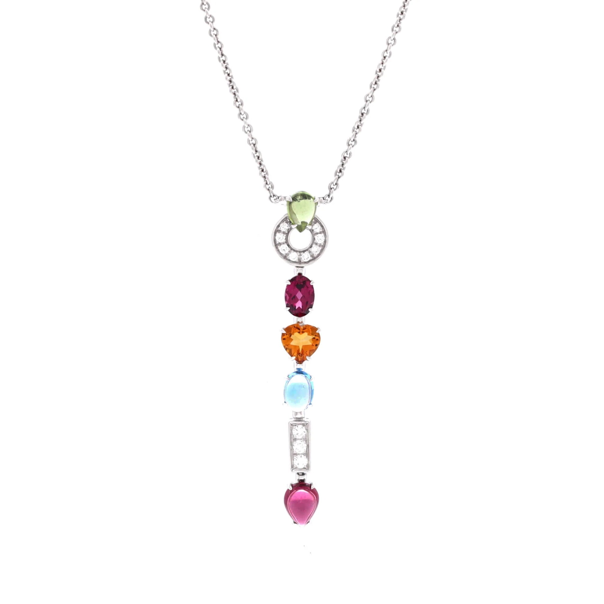 White Gold, Mutligem and Diamond Allegra Lariat Necklace — view 1