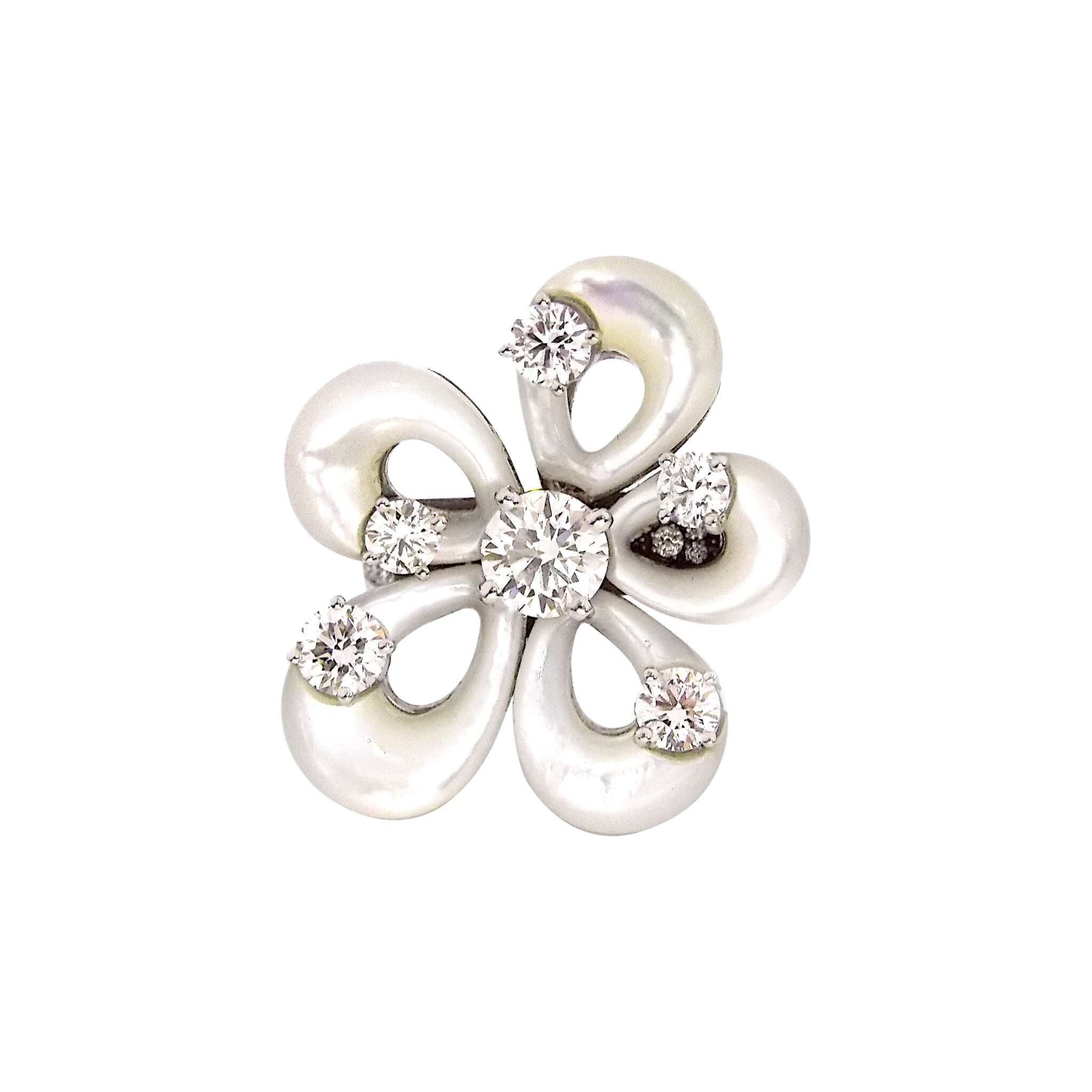 White Gold, Mother of Pearl and Diamond Flower Ring — view 1