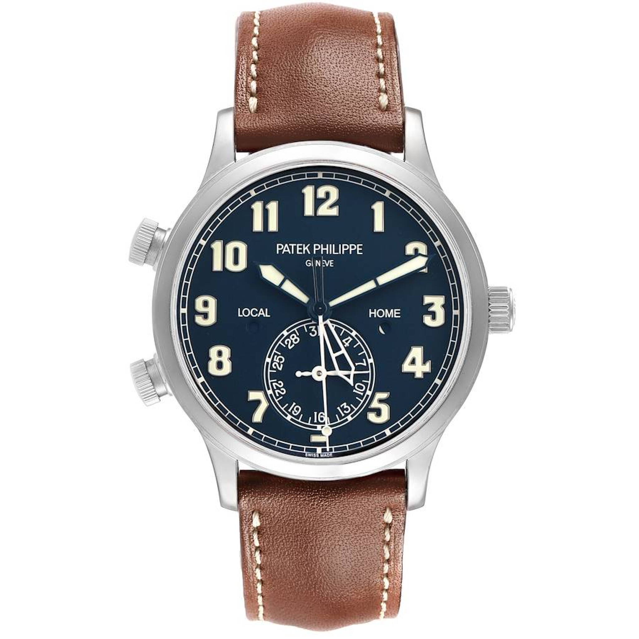 Calatrava Pilot Travel Time (Reference 5524G-001). A 42mm white gold automatic wristwatch with date, dual time, and day/night indicator. 2018 — view 1