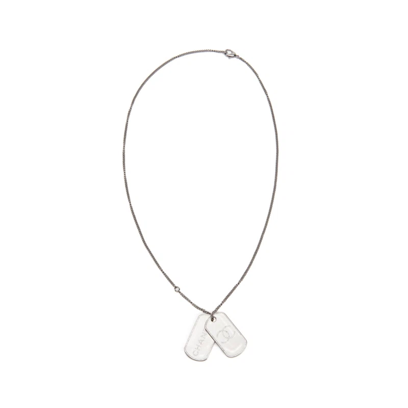 Silver Metal, Ruthenium and Strass CC Dog Tag Necklace, 2020