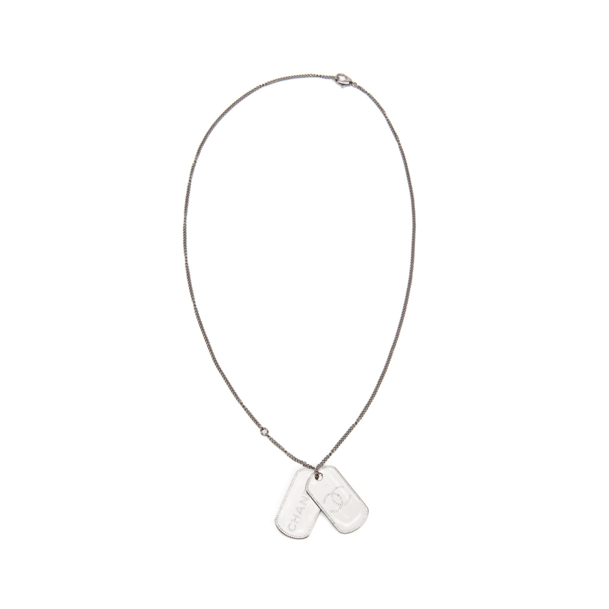 Silver Metal, Ruthenium and Strass CC Dog Tag Necklace, 2020 — view 1