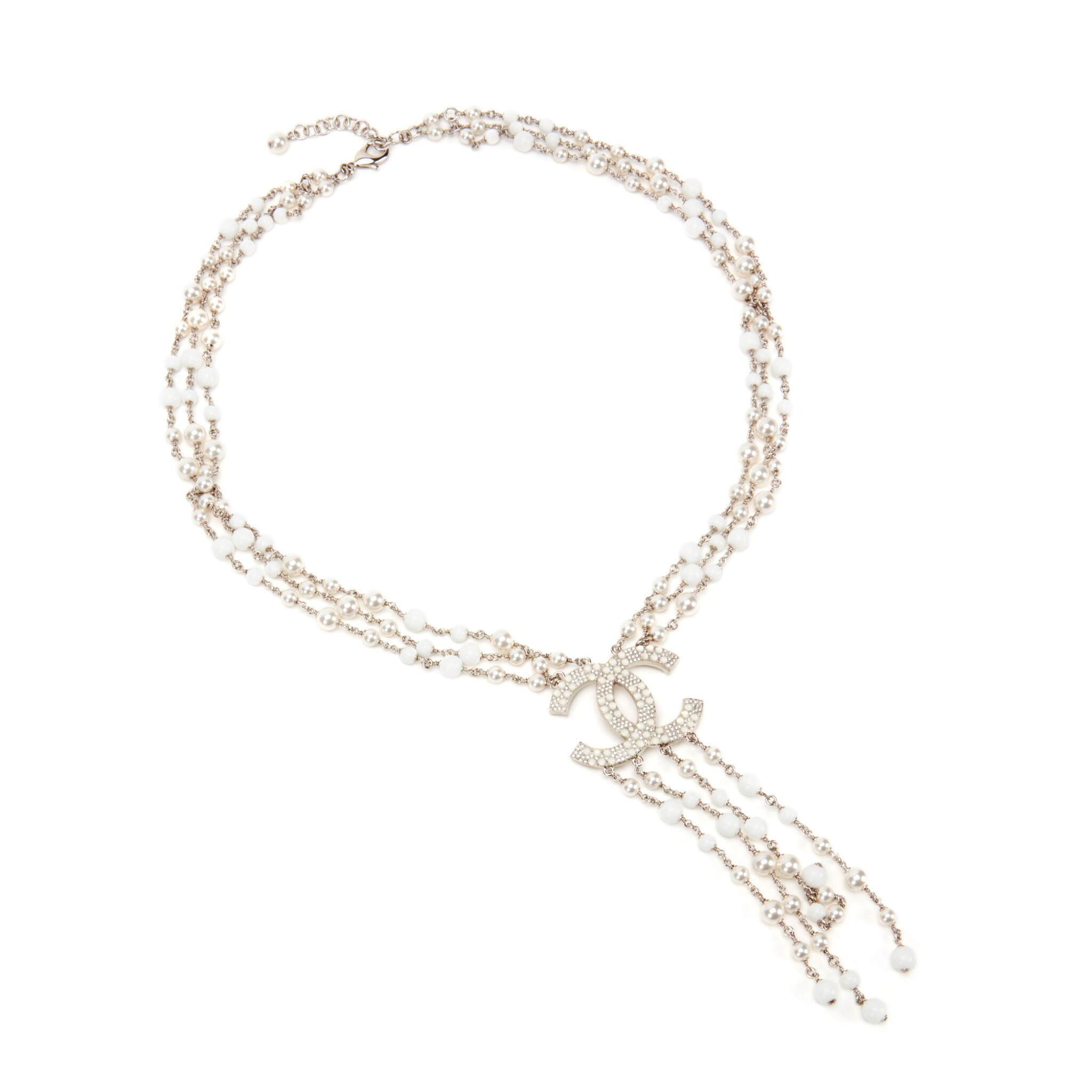 White Imitation Pearl, Glass and Strass CC Necklace, 2019 — view 1