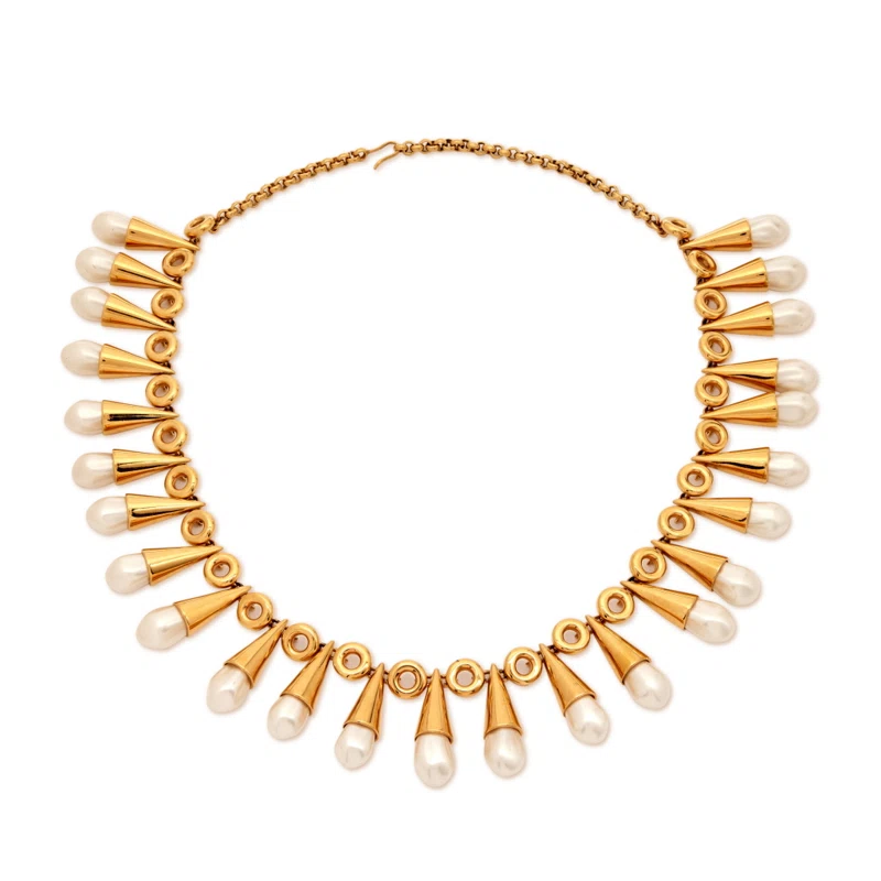 Gold and Imitation Pearl Ornate Collar Necklace