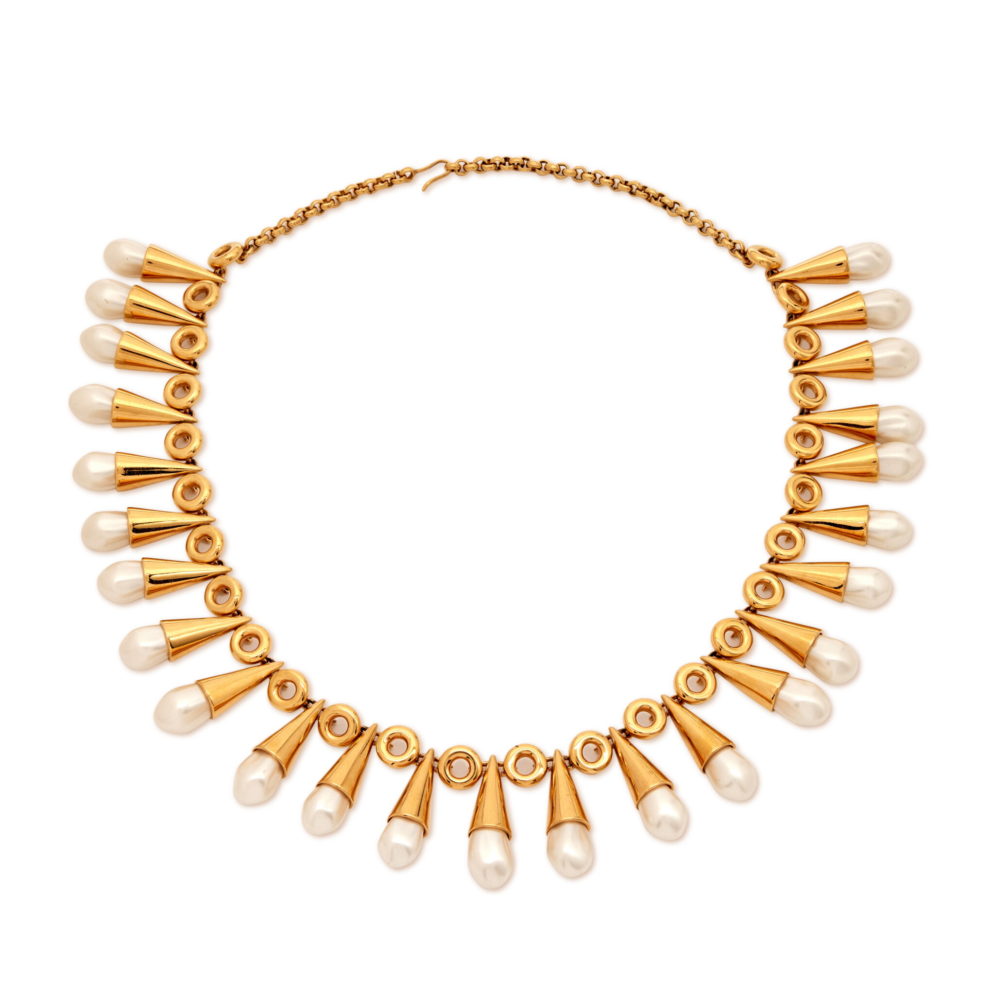 Gold and Imitation Pearl Ornate Collar Necklace — view 1
