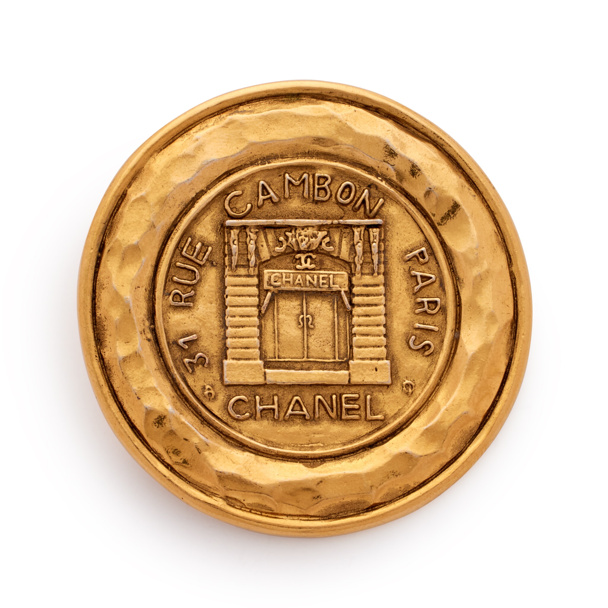 Gold Metal 31 Rue Cambon Brooch, 1990s — view 1
