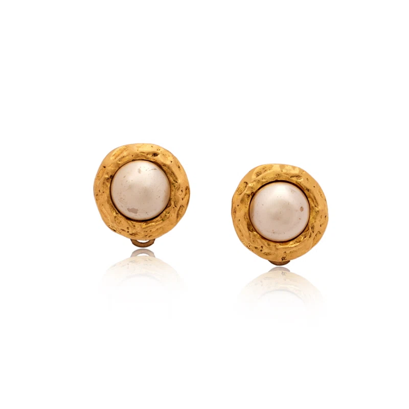 Gold Metal and Imitation Pearl Clip-On Earrings, 1990s