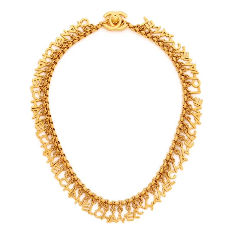 Gold Metal Chain CC Logo Lettering Turnlock Necklace, 1996