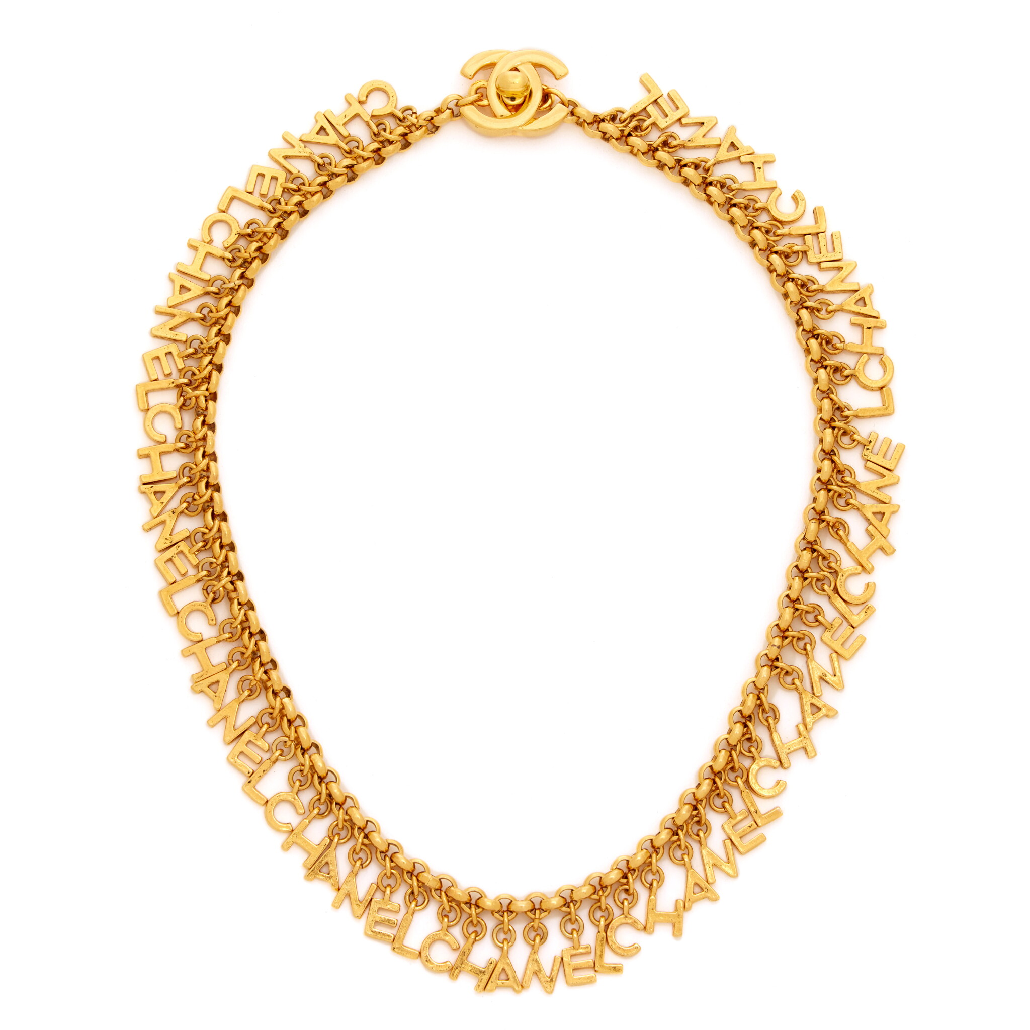 Gold Metal Chain CC Logo Lettering Turnlock Necklace, 1996 — view 1