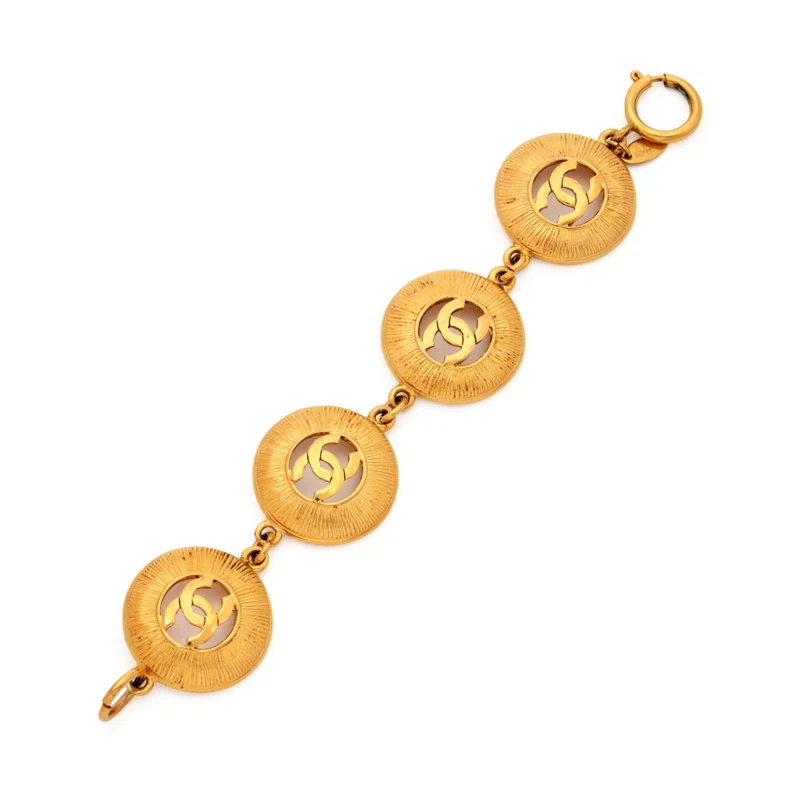 Gold Metal Medallion Coin CC Link Bracelet, 1971-1983