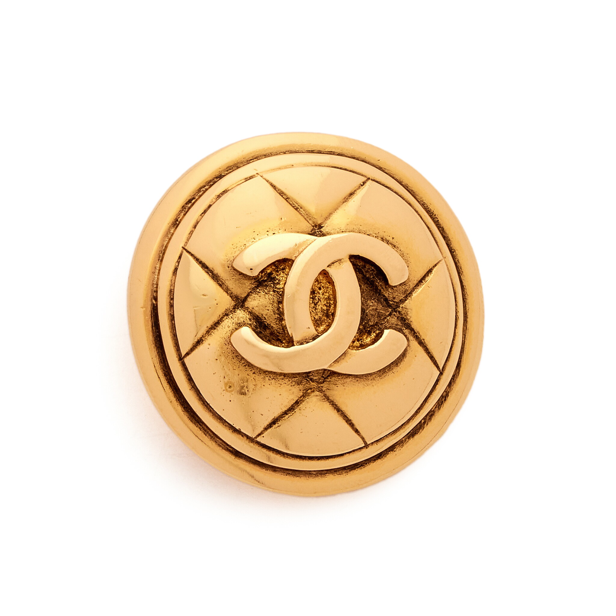 Gold Metal Quilted CC Brooch, 1980s — view 1