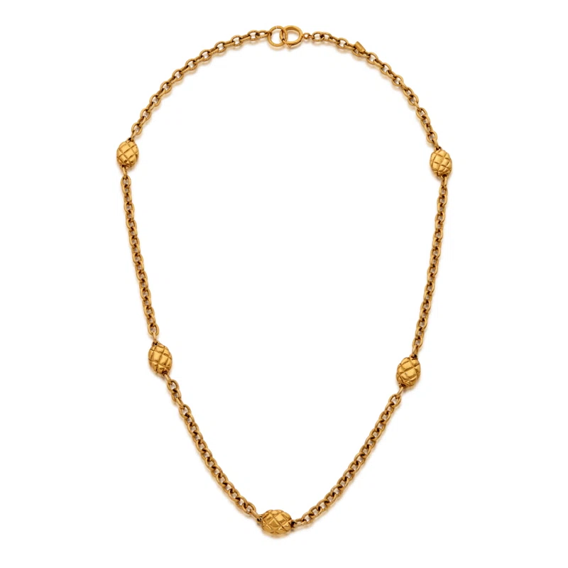 Gold Toned Quilted Chain Link Necklace, 1985
