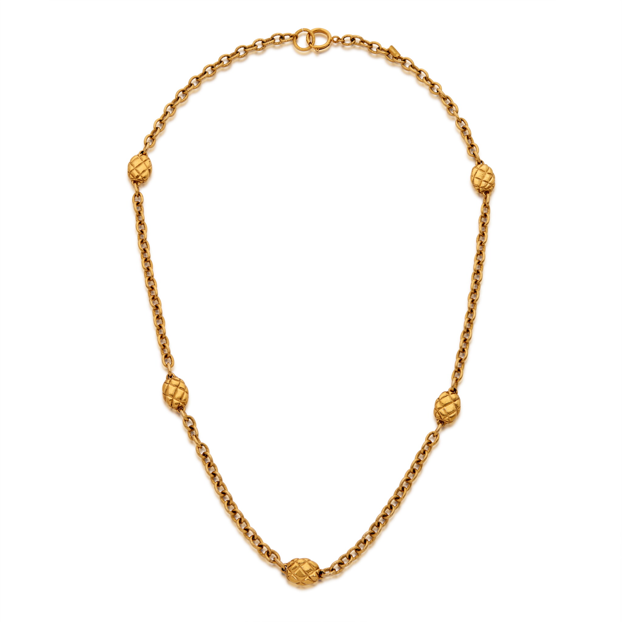 Gold Toned Quilted Chain Link Necklace, 1985 — view 1