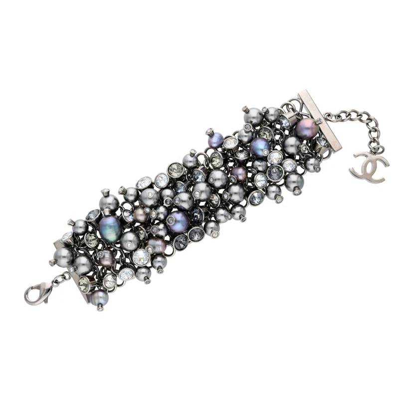 Grey Strass, Oil Slick Imitation Pearl and Ruthenium Bracelet, 2017