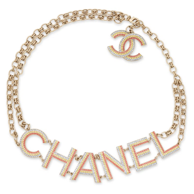 Rainbow Pavé Crystal and Gold Strass Logo Chain Necklace, 2023