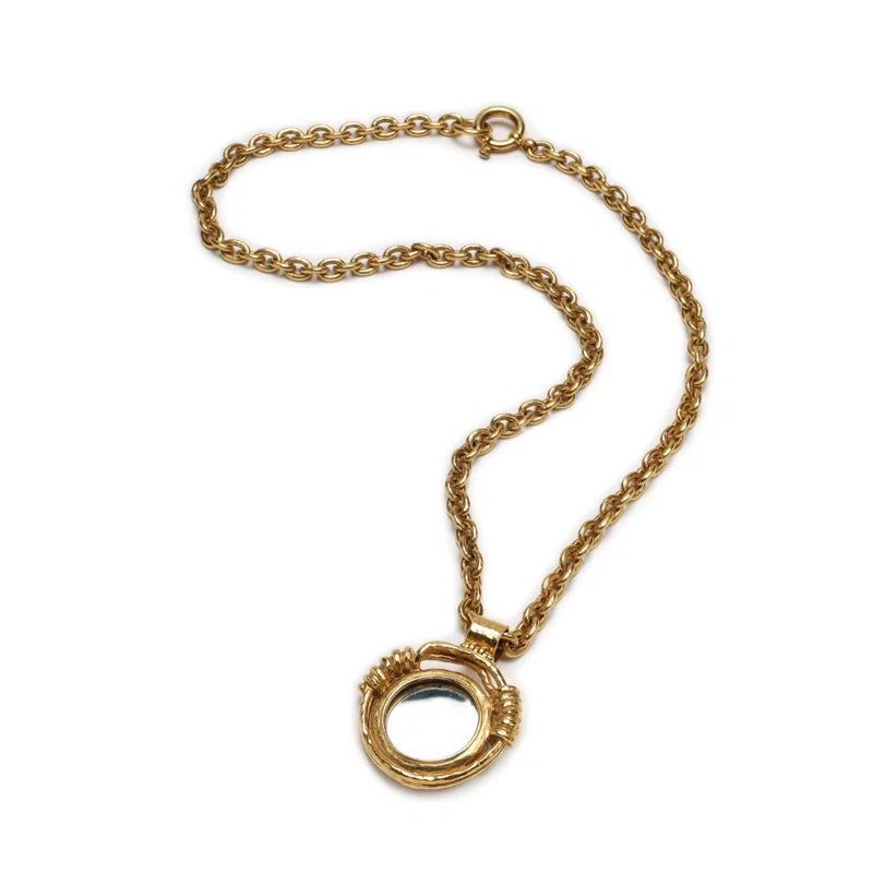 Round Edge CC Medallion and Mirror Necklace, 1980s