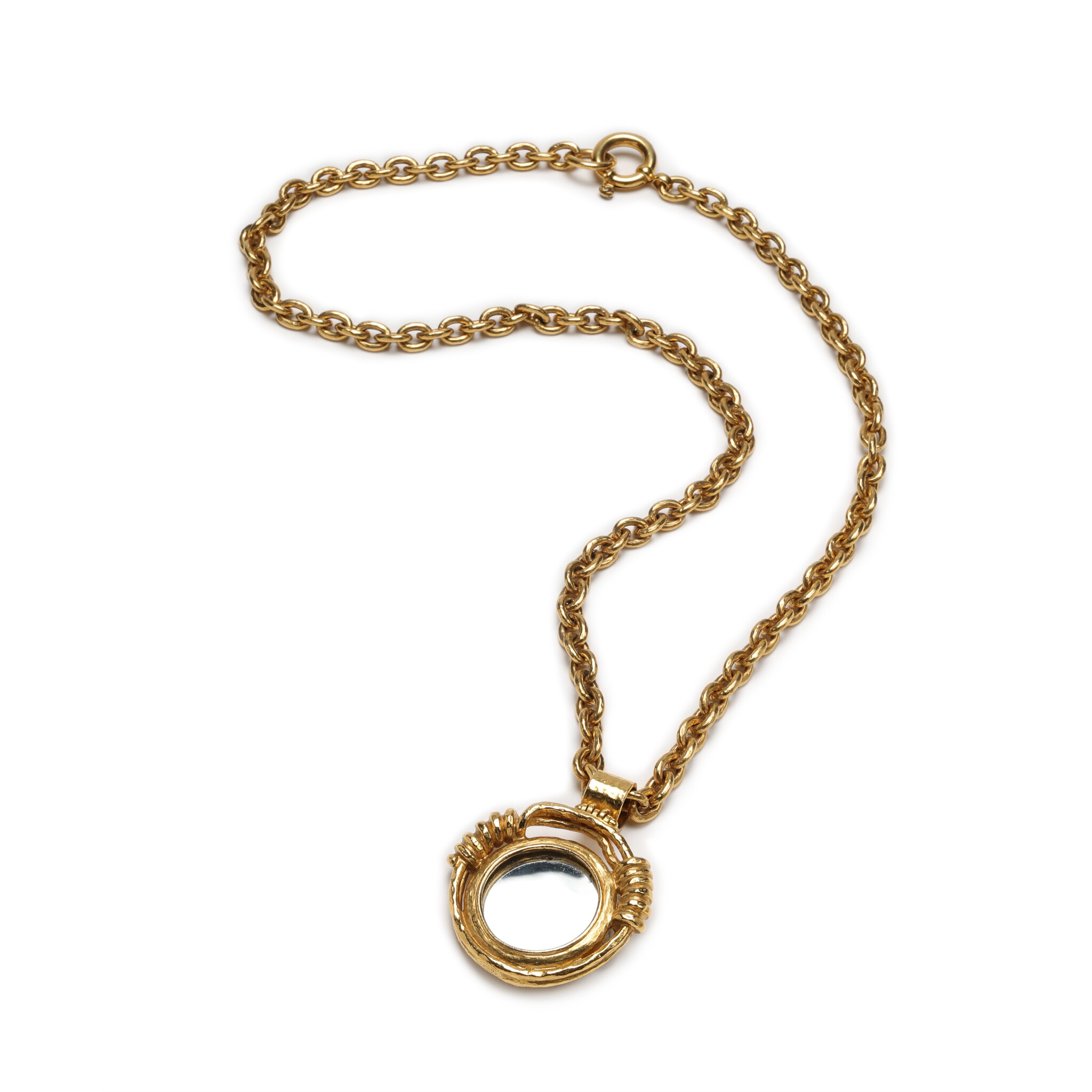 Round Edge CC Medallion and Mirror Necklace, 1980s — view 1