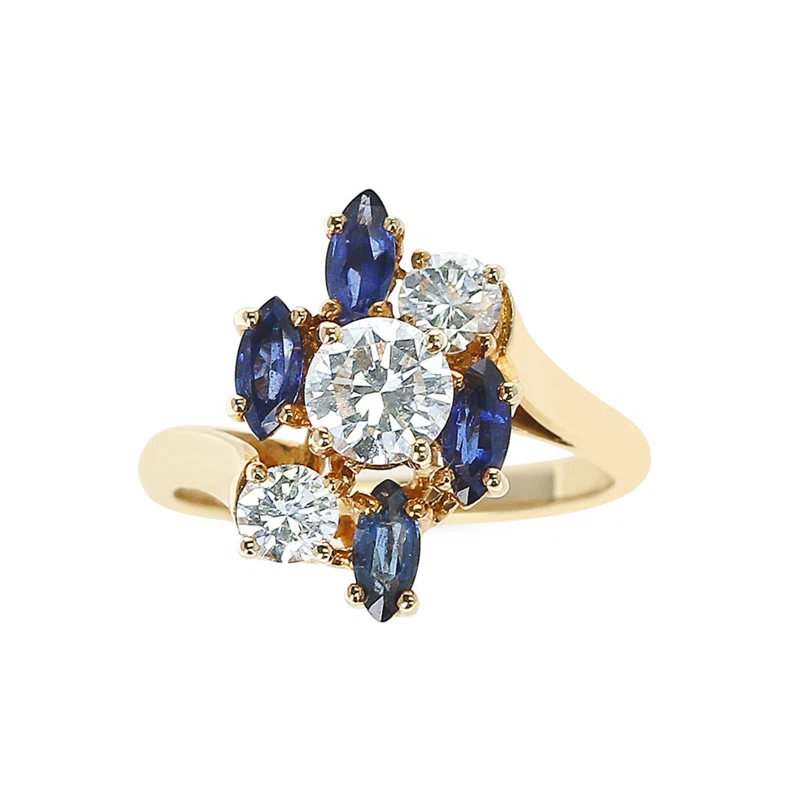 Gold, Sapphire and Diamond Cluster Ring