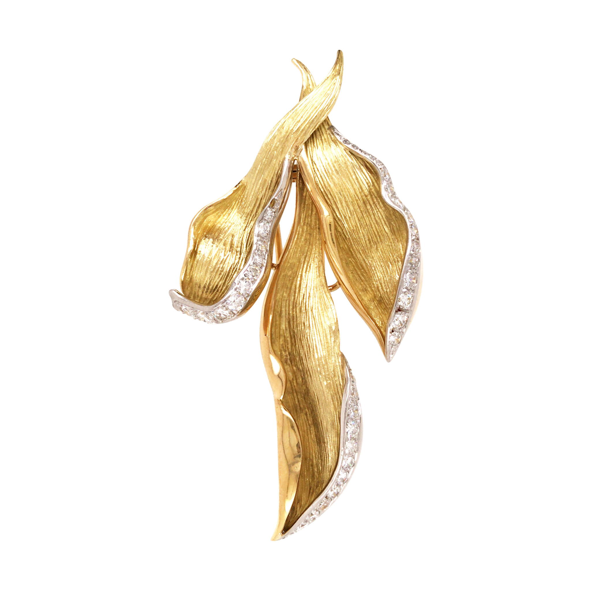 Vintage Gold, White Gold and Diamond Leaf Brooch — view 1
