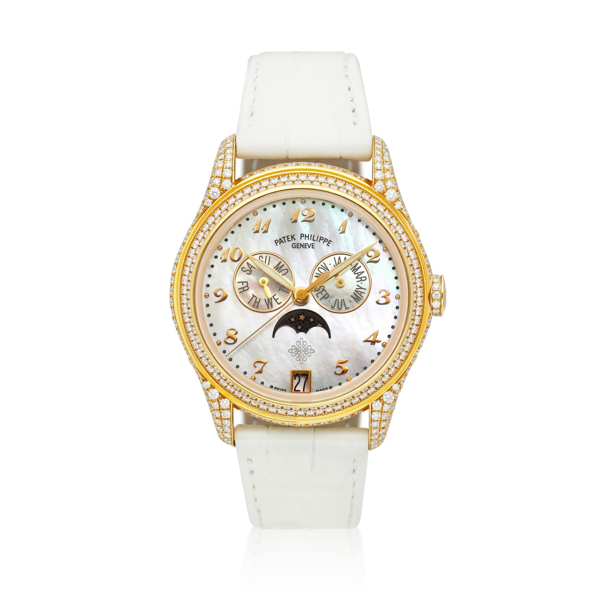 Complications (Reference 4937R). A 37mm rose gold diamond-set automatic wristwatch with annual calendar and moon phase. 2009 — view 1