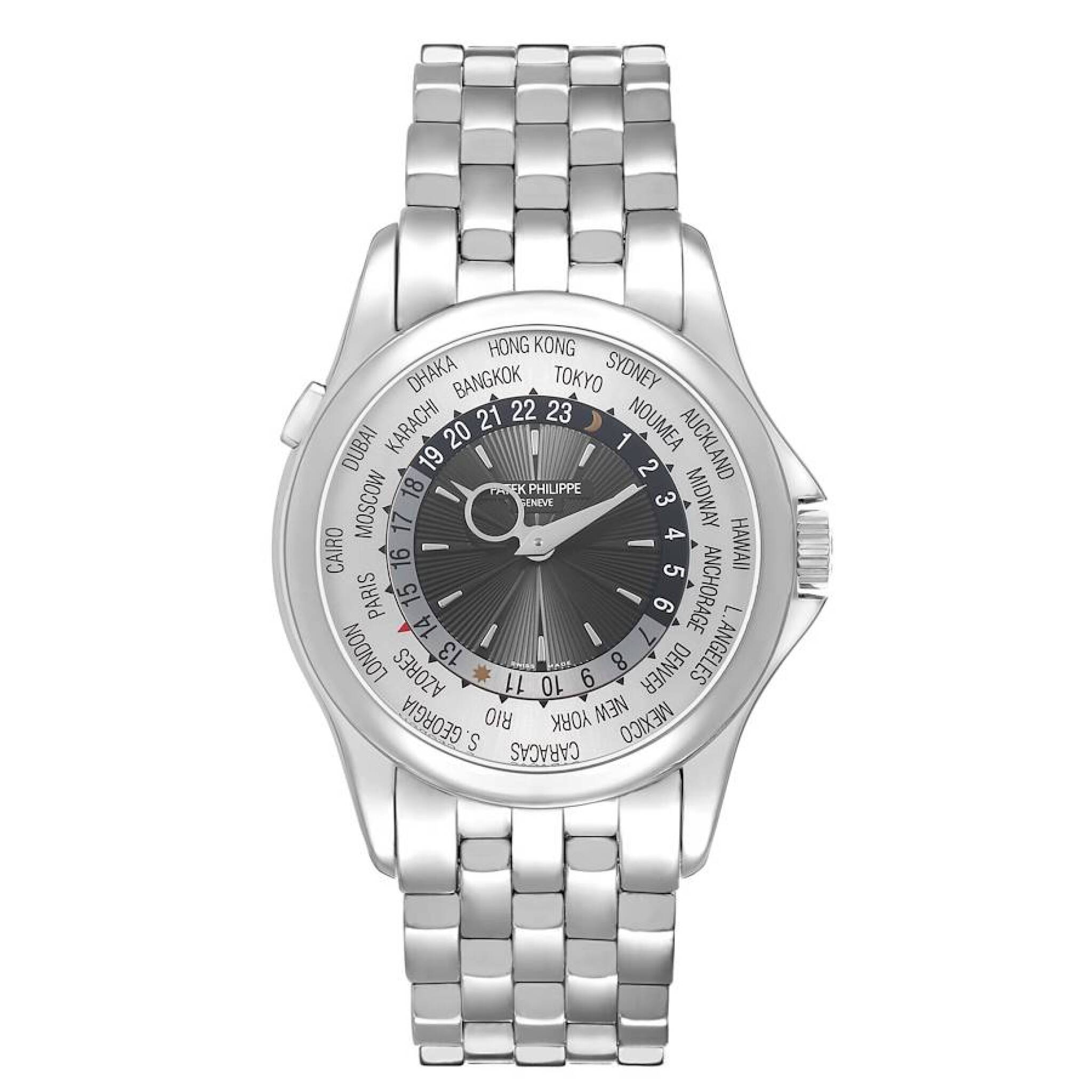 Complications (Reference 5130/1G-010). A 39.5mm white gold automatic wristwatch with world time. 2012 — view 1