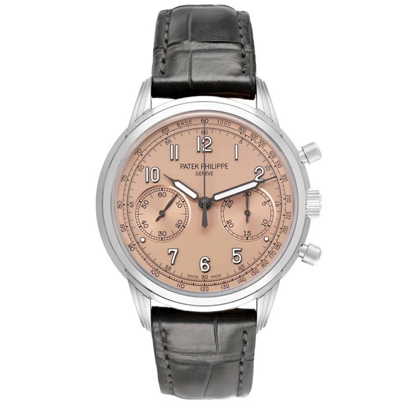 Complications (Reference 5172G-010). A 41mm white gold manual wind wristwatch with chronograph.