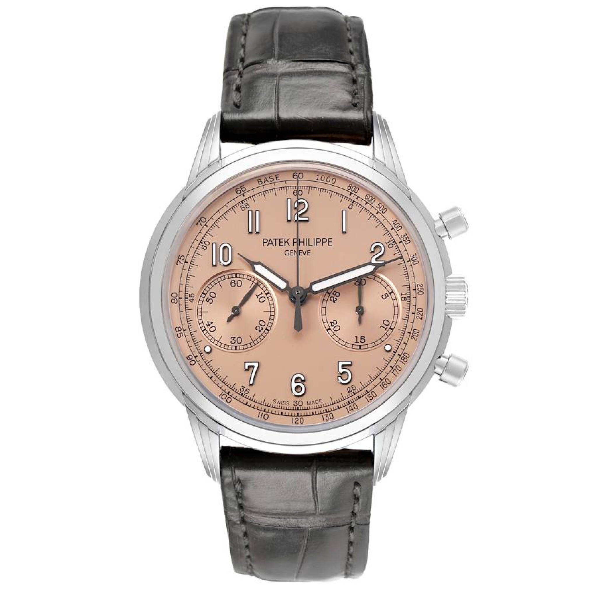Complications (Reference 5172G-010). A 41mm white gold manual wind wristwatch with chronograph. — view 1