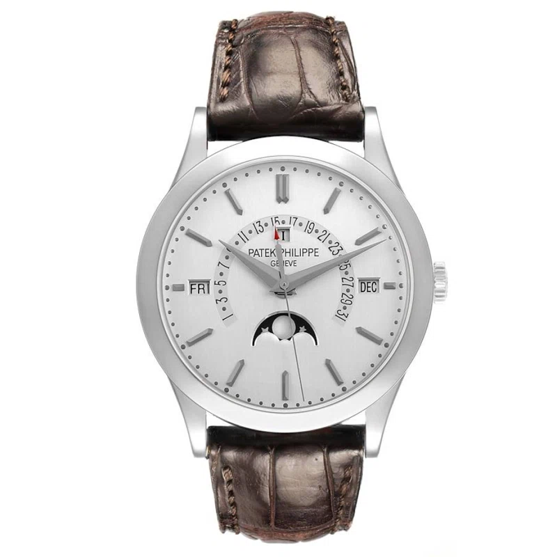 Complications (Reference 5496P-001). A 39.5mm platinum automatic wristwatch with date, day, month, moon phase, leap year, and perpetual calendar. 2012