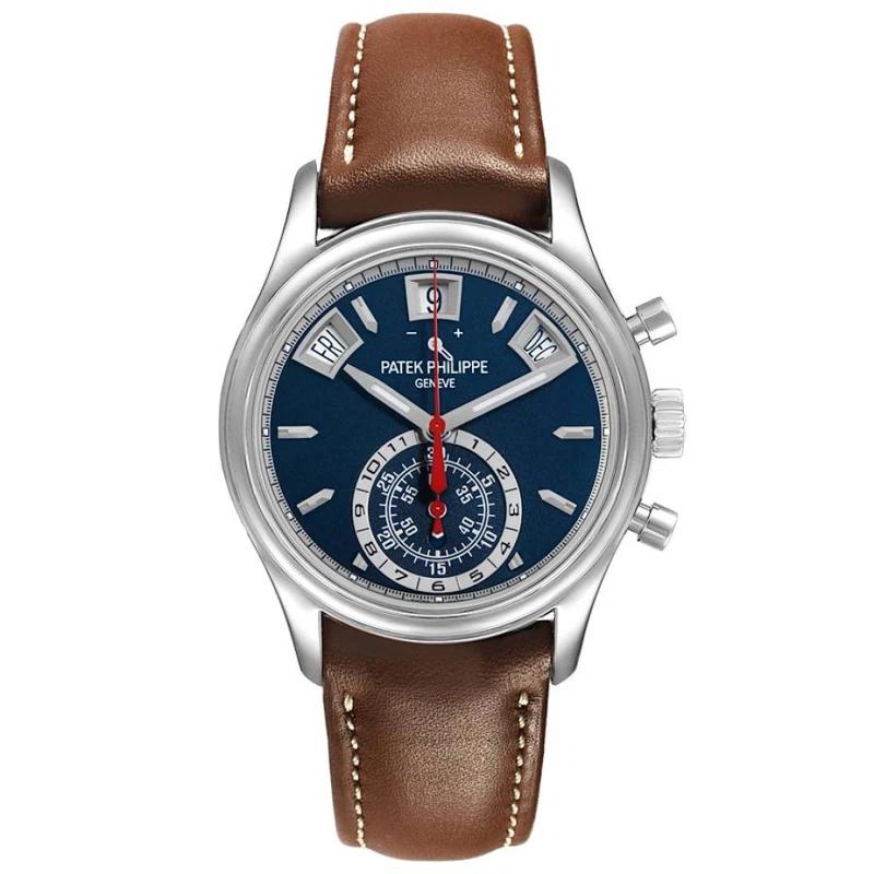 Complications (Reference 5960/01G-001). A 40.5mm white gold automatic wristwatch day, date, month, flyback chronograph, power reserve, and annual calendar. 2019