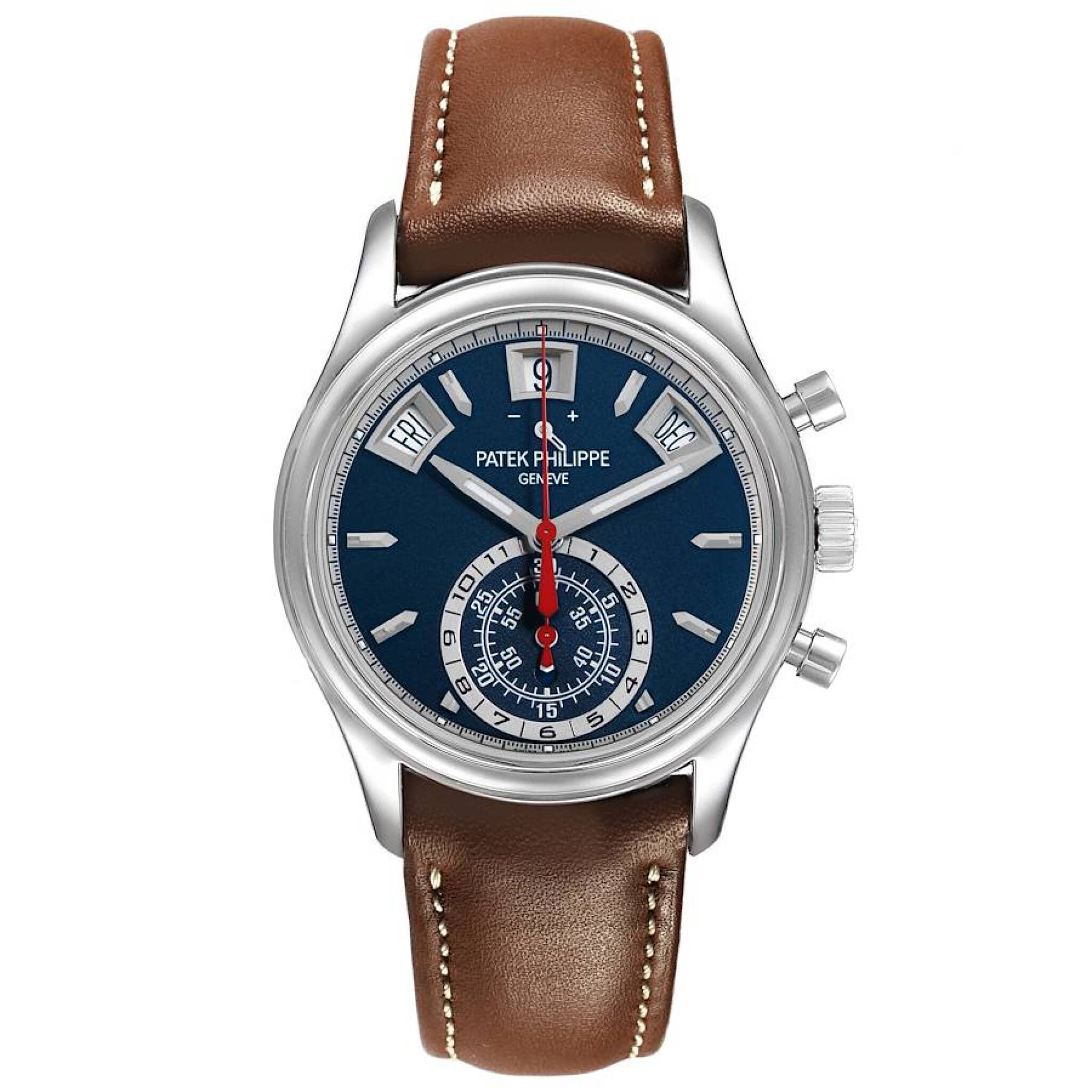Complications (Reference 5960/01G-001). A 40.5mm white gold automatic wristwatch day, date, month, flyback chronograph, power reserve, and annual calendar. 2019 — view 1