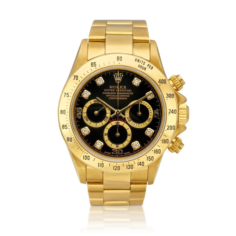 Cosmograph Daytona (Reference 16528). A 40mm yellow gold diamond-set automatic wristwatch with chronograph. 1998