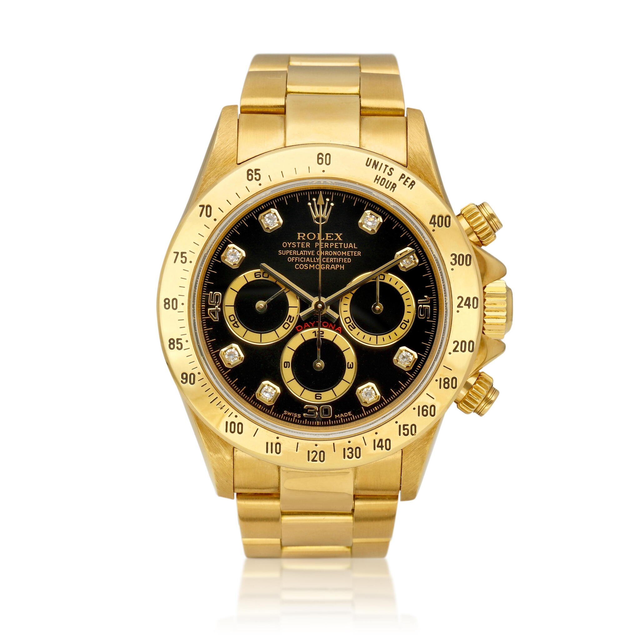 Cosmograph Daytona (Reference 16528). A 40mm yellow gold diamond-set automatic wristwatch with chronograph. 1998 — view 1