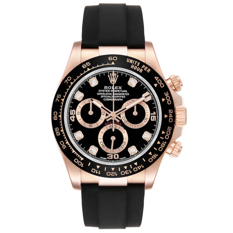 Cosmograph Daytona (Reference 116515LN). A 40mm rose gold diamond-set automatic wristwatch with chronograph. 2022