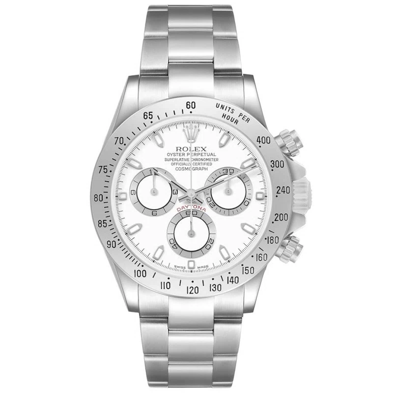 Cosmograph Daytona (المرجع 116520). ساعة يد من الفولاذ المقاوم للصدأ بقطر 40mm، بحركة أوتوماتيكية، مع كرونوغراف. 2004
