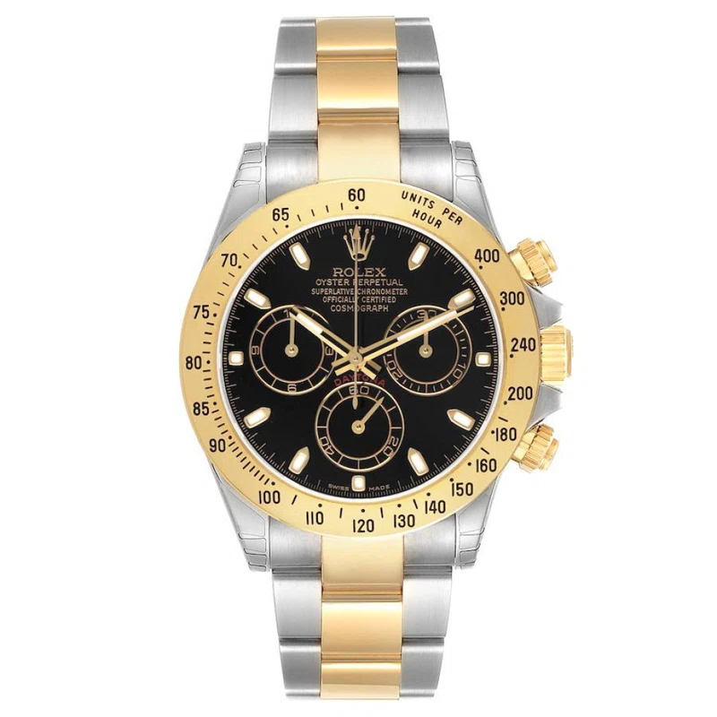 Cosmograph Daytona NOS (المرجع 116523). ساعة يد من الذهب الأصفر والفولاذ المقاوم للصدأ بقطر 40mm، بحركة أوتوماتيكية، مع كرونوغراف. 2008