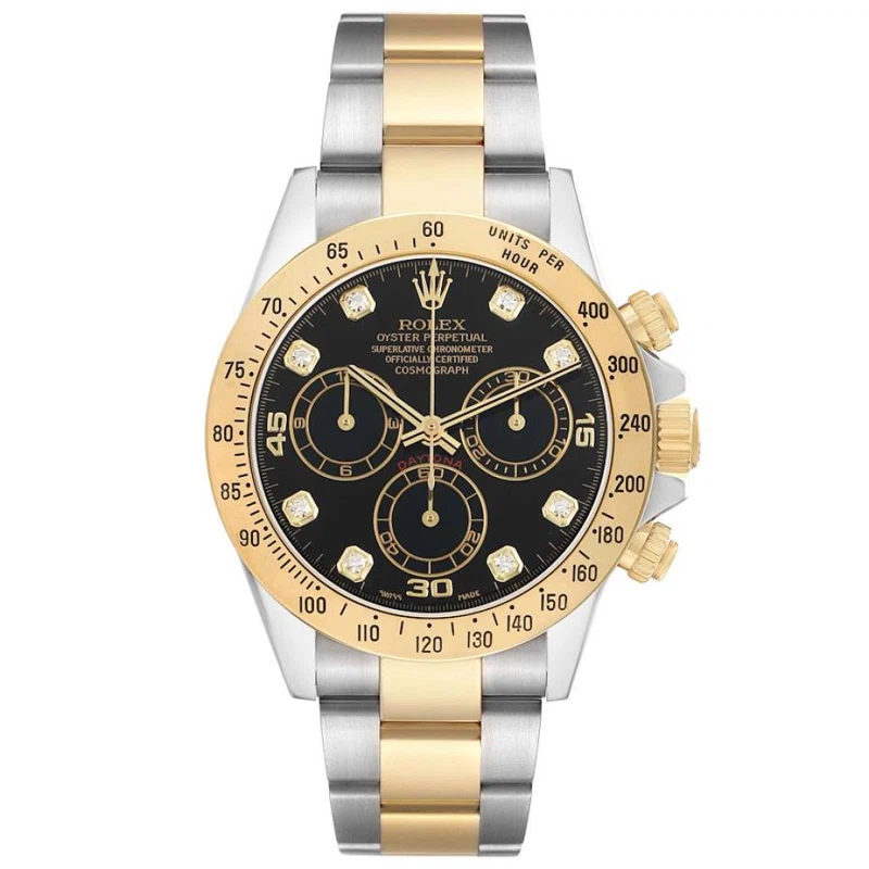 Cosmograph Daytona (Reference 116523). A 40mm yellow gold stainless steel diamond-set automatic wristwatch with chronograph.