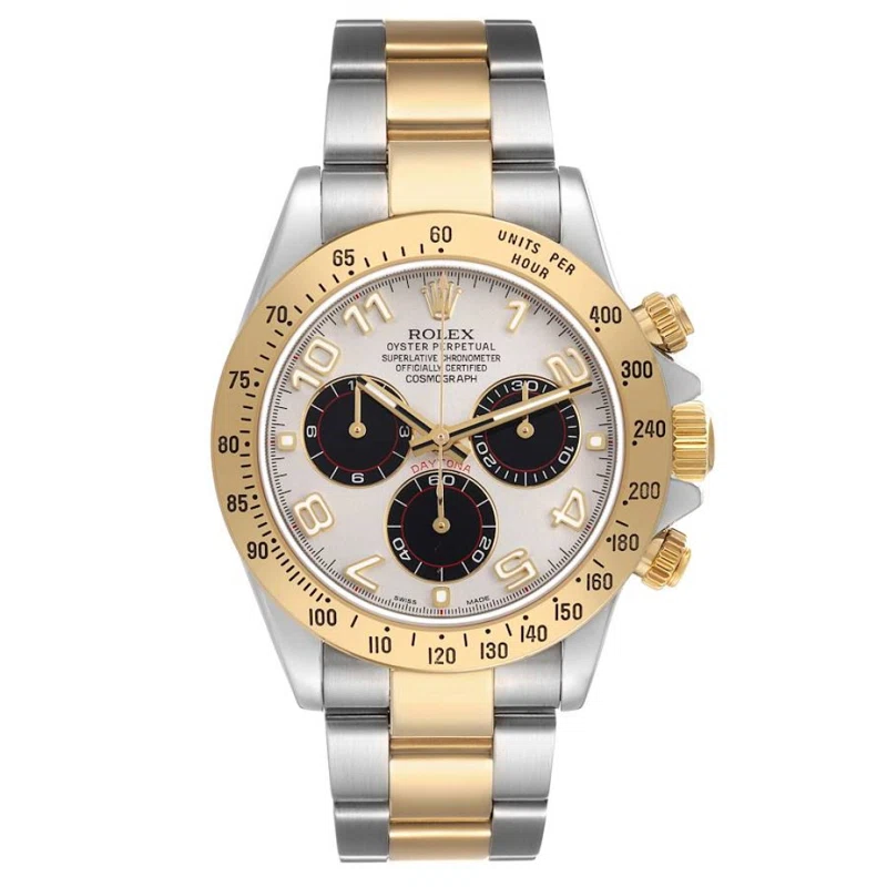 Cosmograph Daytona Panda Racing Dial (Reference 116523). A 40mm yellow gold stainless steel automatic wristwatch with chronograph. 2015