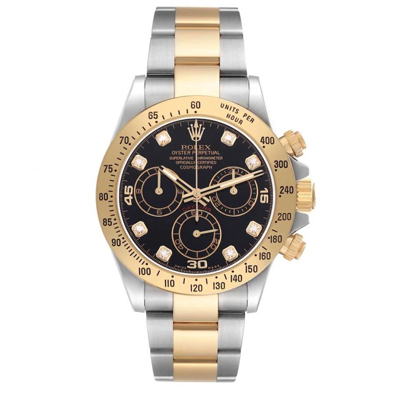 Cosmograph Daytona (Reference 116523). A 40mm yellow gold stainless steel diamond-set automatic wristwatch with chronograph. 2015