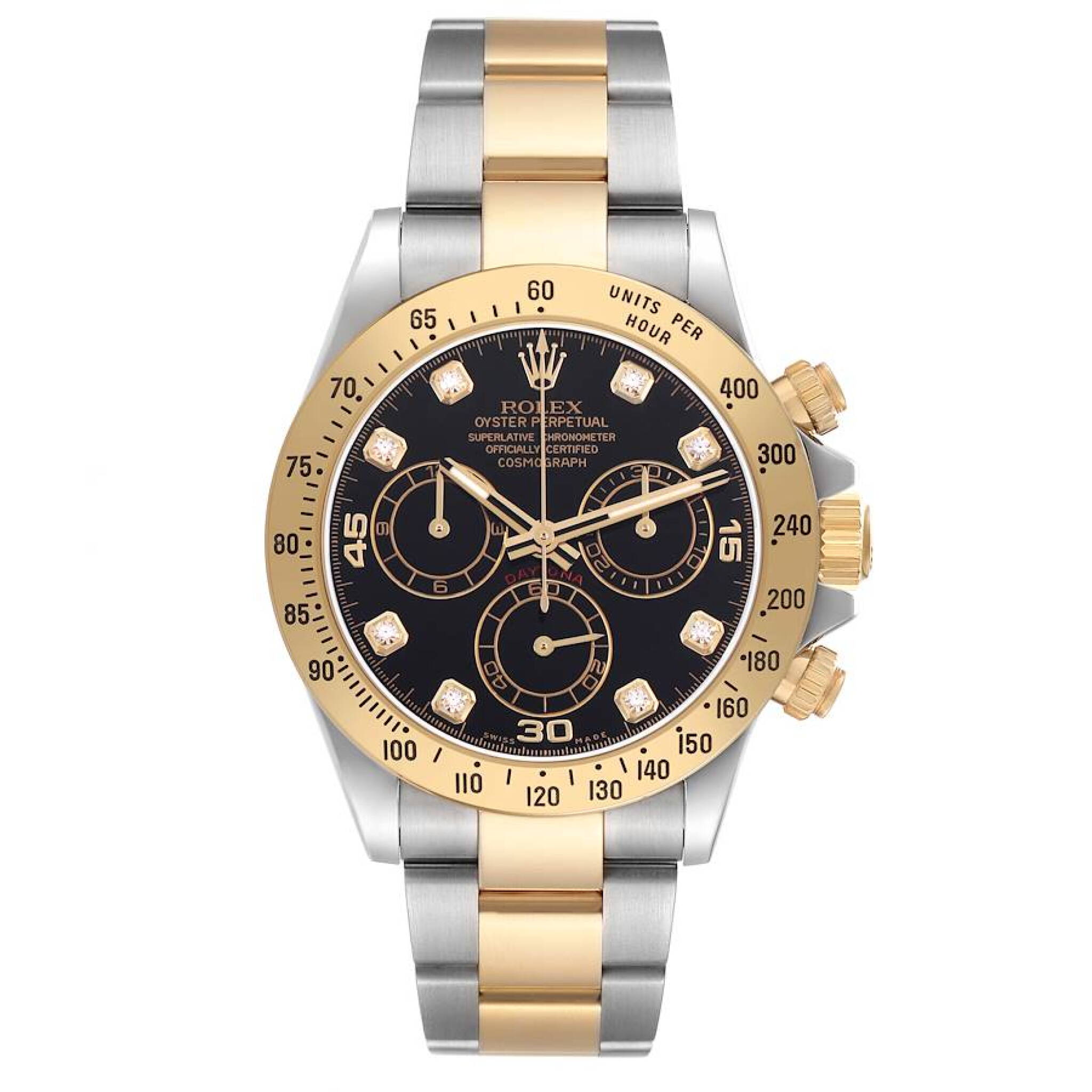 Cosmograph Daytona (Reference 116523). A 40mm yellow gold stainless steel diamond-set automatic wristwatch with chronograph. 2015 — view 1