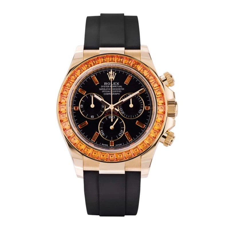 Cosmograph Daytona (Reference 116588SACO). A 40mm yellow gold orange sapphire-set automatic wristwatch with chronograph. 2022