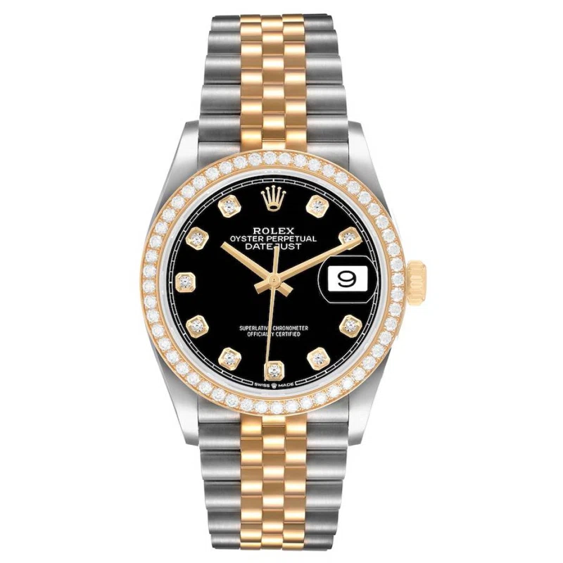 Datejust (Reference 126283). A 36mm yellow gold stainless steel diamond-set automatic wristwatch with date.