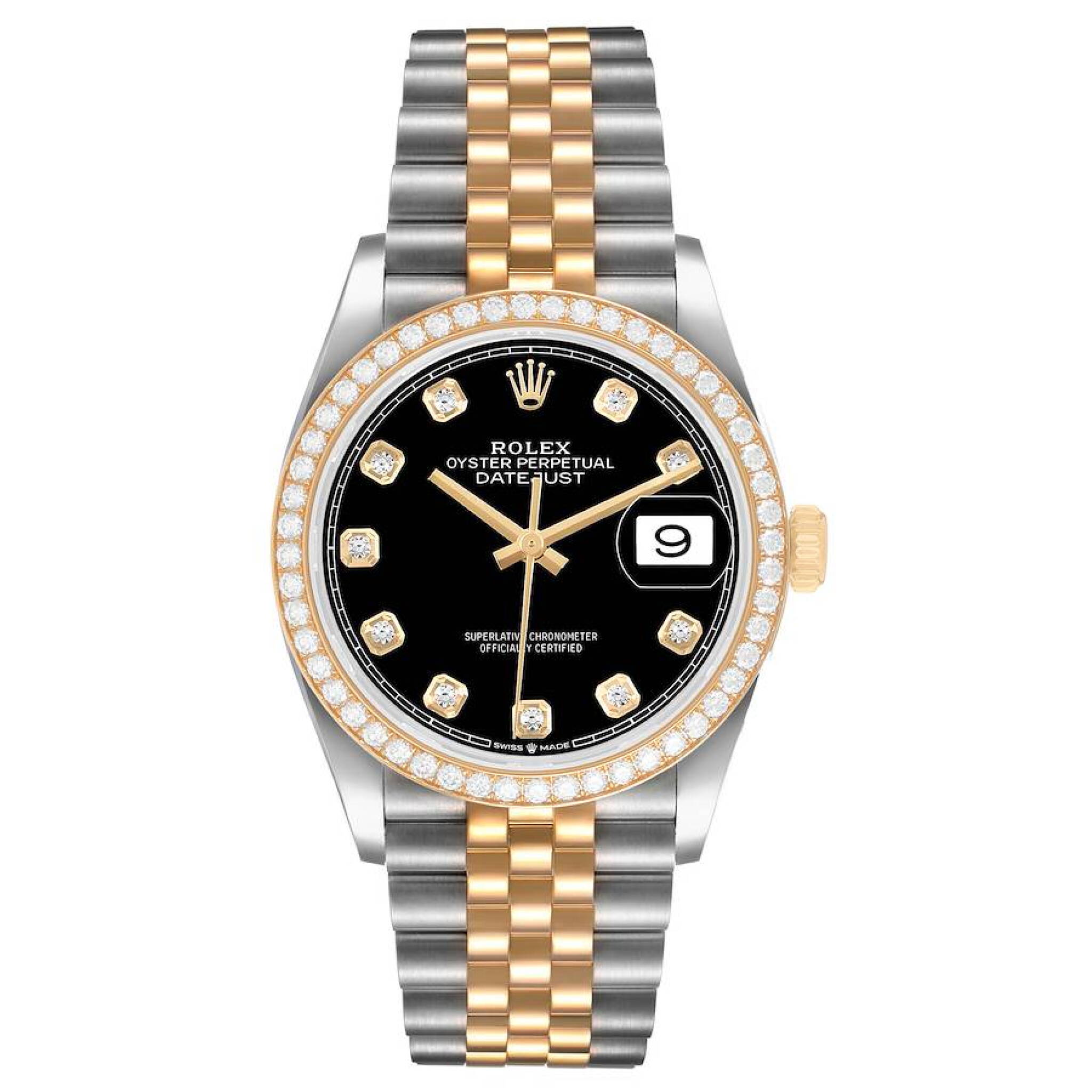 Datejust (Reference 126283). A 36mm yellow gold stainless steel diamond-set automatic wristwatch with date. — view 1