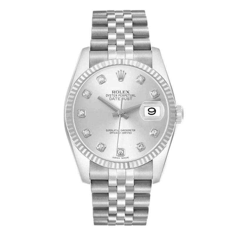 Datejust (Reference 116234). A 36mm white gold stainless steel diamond-set automatic with date. 2013