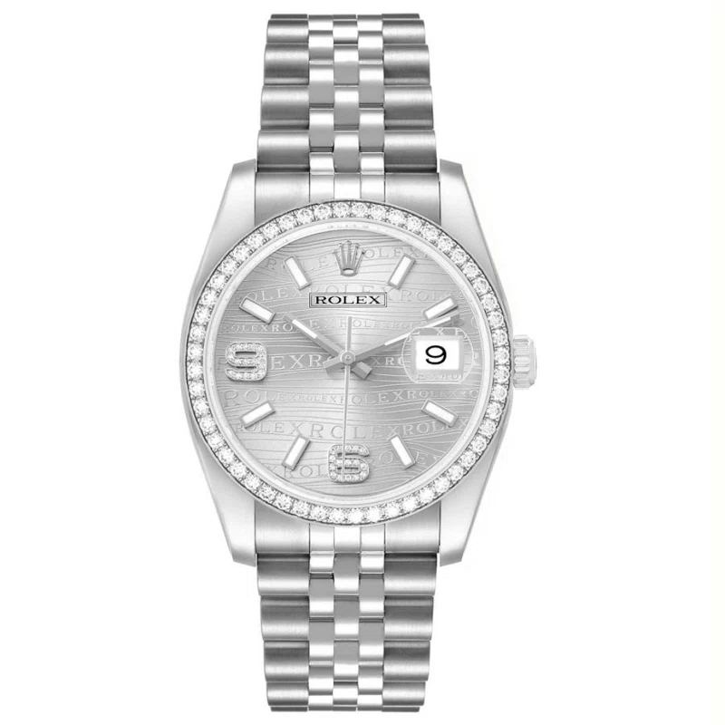 Datejust 'Wave' Dial (Reference 116244). A 36mm white gold stainless steel diamond-set automatic wristwatch with date. 2012