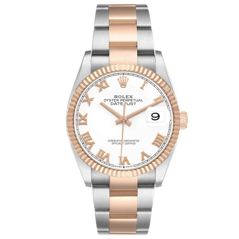 Datejust (Reference 126231). A 36mm rose gold stainless steel automatic wristwatch with date.