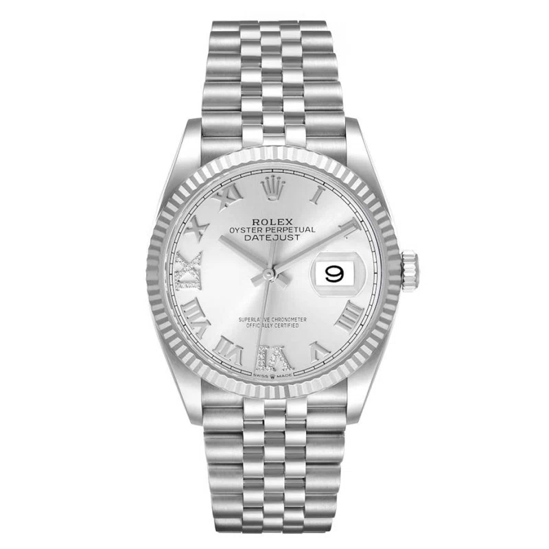 Datejust (Reference 126234). A 36mm white gold stainless steel diamond-set automatic wristwatch with date. 2023