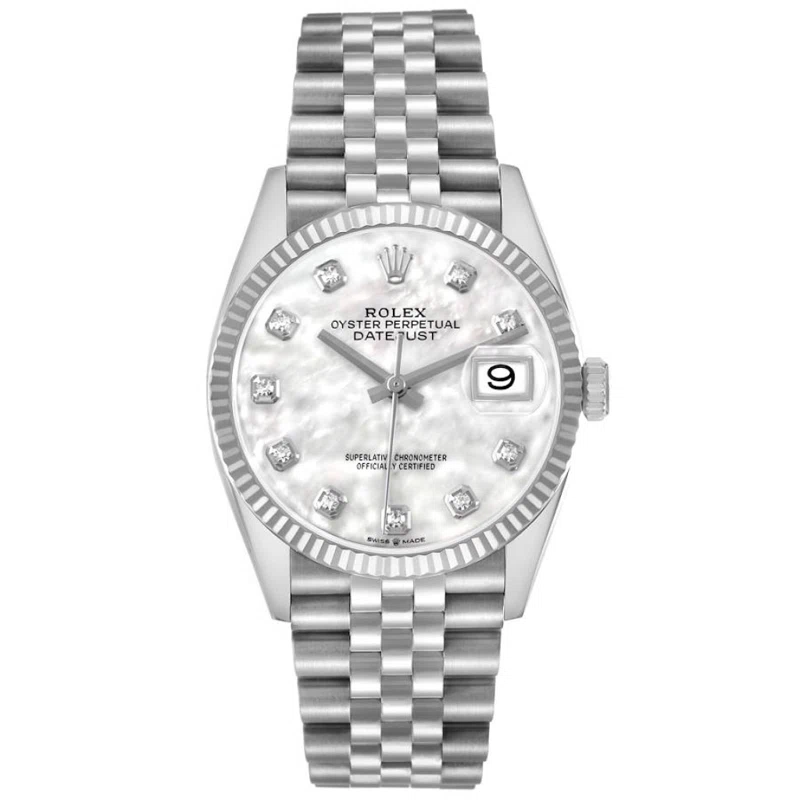 Datejust (Reference 126234). A 36mm white gold stainless steel diamond-set automatic wristwatch with date.