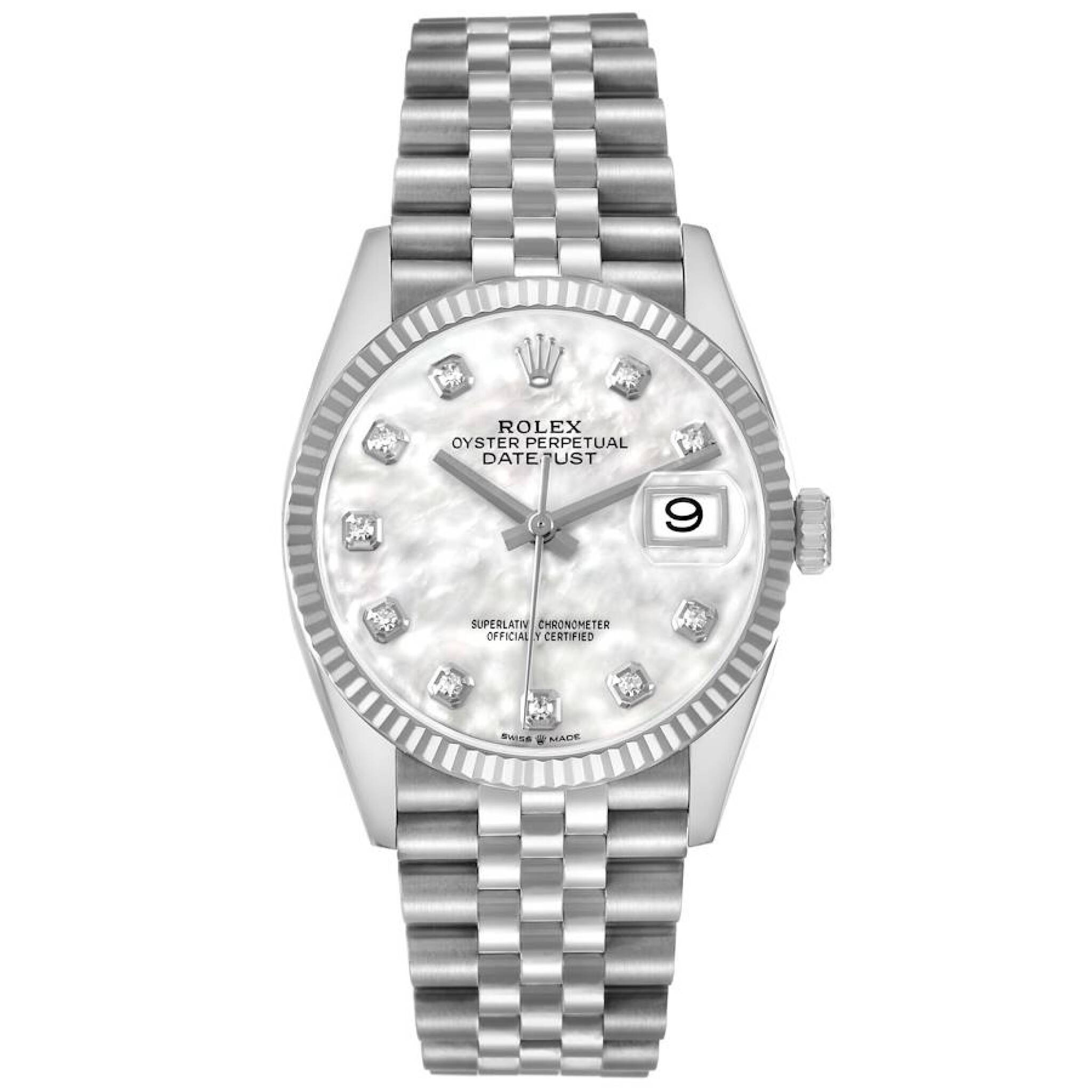 Datejust (Reference 126234). A 36mm white gold stainless steel diamond-set automatic wristwatch with date. — view 1