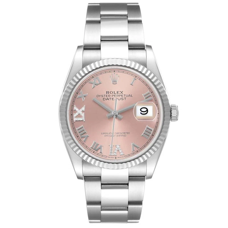 Datejust (Reference 126234). A 36mm white gold stainless steel diamond-set automatic wristwatch with date. 2021