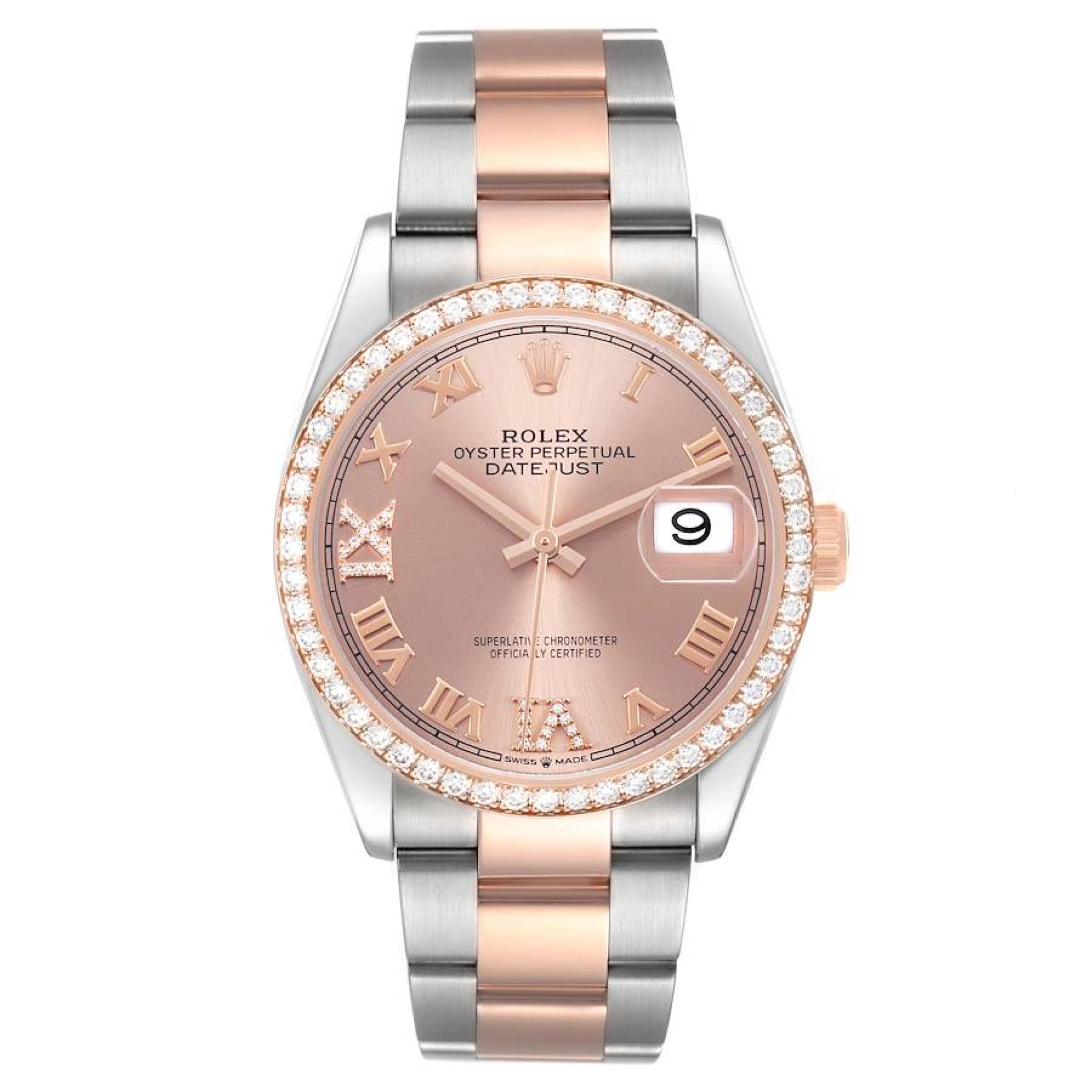 Datejust (Reference 126281). A 36mm rose gold stainless steel automatic wristwatch with date. 2021 — view 1